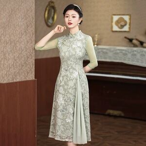 Elegant Green Floral Women's Dress